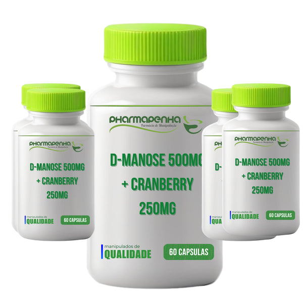 3 Potes D-Manose 500mg + Cranberry 250mg 60 Cápsulas cada